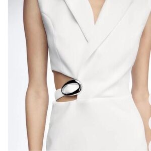 Zara Elegant White Maxi Dress with Metallic Detail